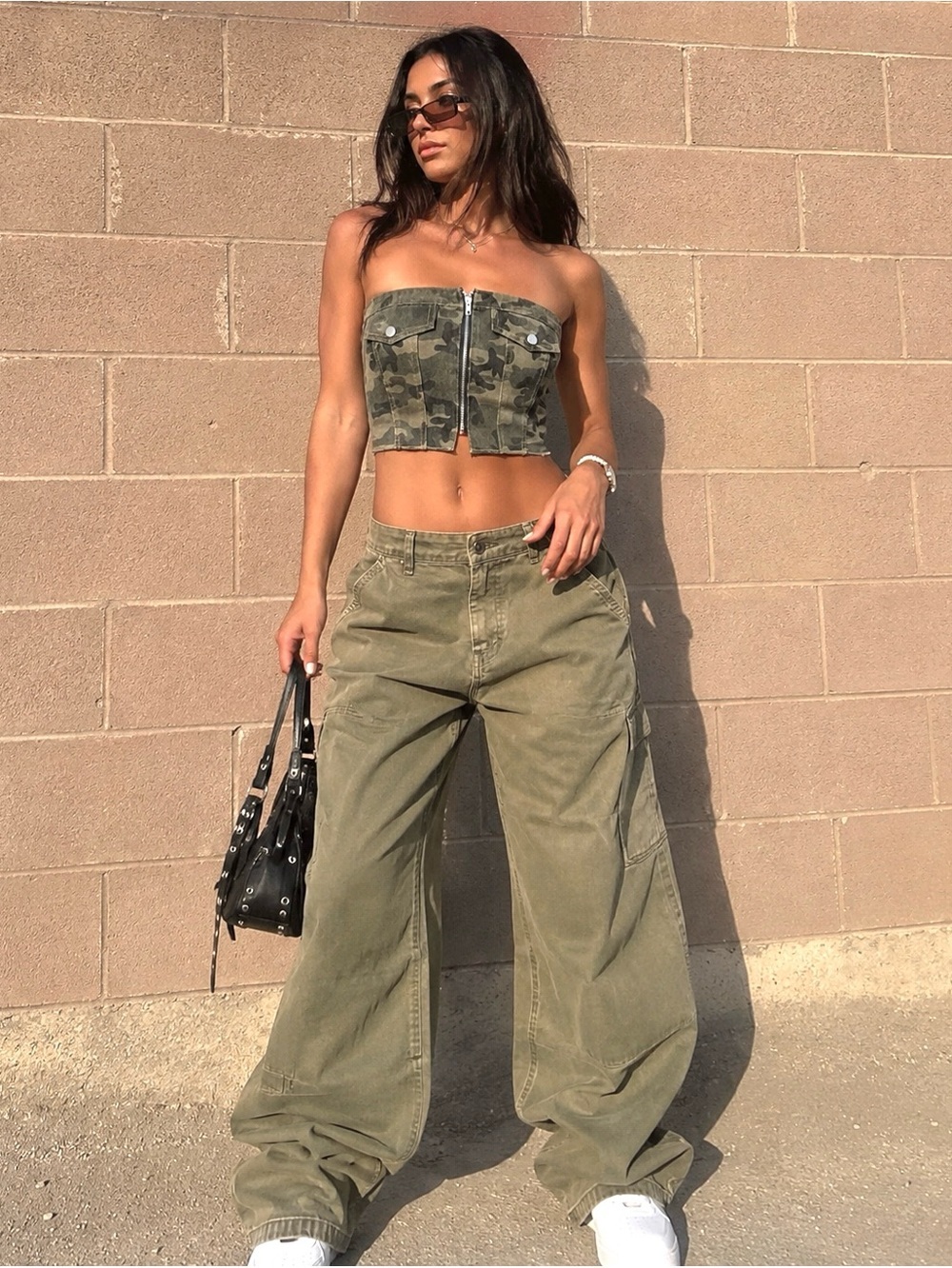 Fashion Nova Camo Corset Top Strapless Zip Front Bustier